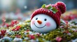 © MD NAZMUL - Adorable Snowman in Winter Landscape with Red Leaves