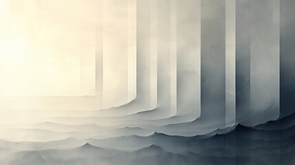 Canvas Print - Abstract landscape with layered mountains and foggy atmosphere, creating a sense of depth and mystery.