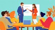 © Michel - Business Meeting Illustration: A colorful and vibrant illustration depicting a diverse team engaged in a productive meeting, with a presenter and audience attentively listening.