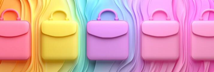 Pastel Briefcases on Abstract Background Business Services And Solutions Concept, 3D Render