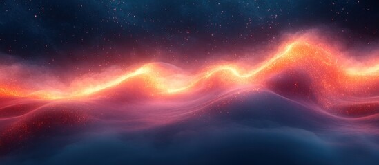 Wall Mural - Glowing waves of energy flow across a dark, hazy landscape, creating a surreal and ethereal scene.