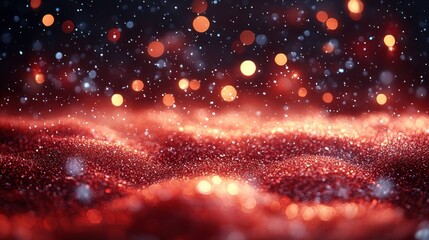 Wall Mural - Red glitter texture with bokeh lights and snow effect.