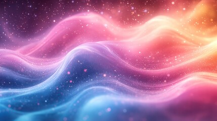 Wall Mural - Abstract colorful glowing wave background with sparkling particles.