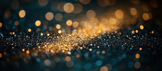 Wall Mural - Abstract gold and teal glitter bokeh background.