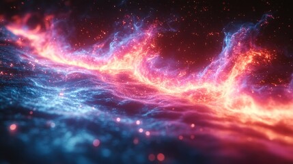 Wall Mural - Abstract fiery energy flow, red and blue flames, glowing particles.