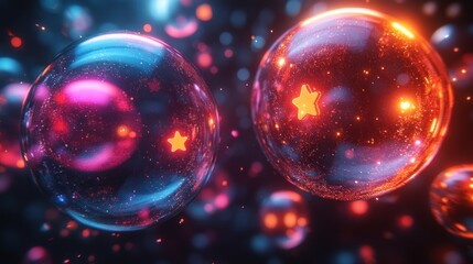 Wall Mural - Two glowing orbs with stars inside, surrounded by particles.