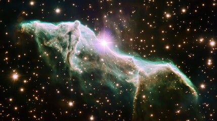 Wall Mural - Glowing teal nebula resembling a horse head in a dark space filled with stars.