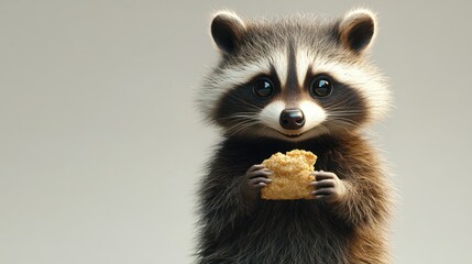 Wall Mural - Adorable cartoon raccoon holding a cookie.