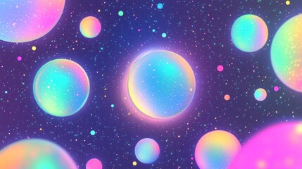 Wall Mural - iridescent orbs float in a vibrant, starry galaxy.