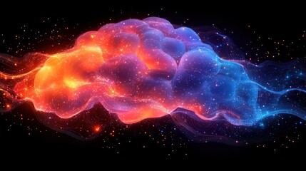 Wall Mural - Abstract cosmic nebula with fiery orange and cool blue glowing energy.