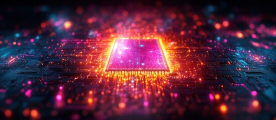 Wall Mural - glowing cpu on circuit board.