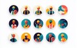 © Who is Santi - A set of vibrant flat vector icons featuring construction workers with safety helmets, each character portrayed in a round background.
