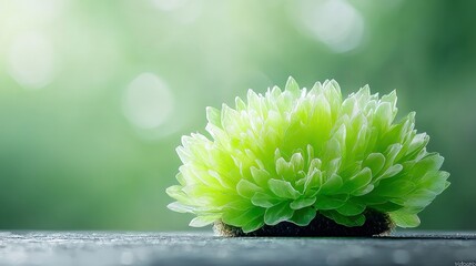 Wall Mural - Lush green flower blossom on dark surface, soft background.