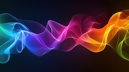 Wall Mural - Abstract rainbow wave, vibrant colors flowing on dark background.
