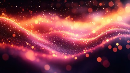 Wall Mural - Abstract glowing wave of particles with bokeh lights.