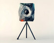© bcendet - Low-poly speaker on tripod, minimalist studio background, audio technology.