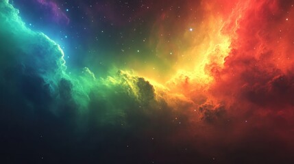 Wall Mural - vibrant nebula with red, orange, green, and blue hues in space.
