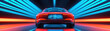 © JK_kyoto - futuristic car with glowing lights in vibrant tunnel, showcasing advanced technology and sleek design