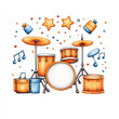 © JK_kyoto - Colorful drum set with musical notes and playful elements