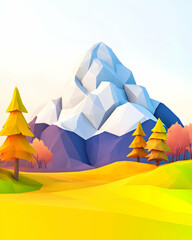 Low-poly autumn mountain landscape, digital art, website background.