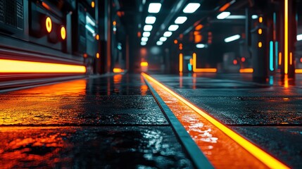 Neon Lit Futuristic Corridor: A Cyberpunk Vision