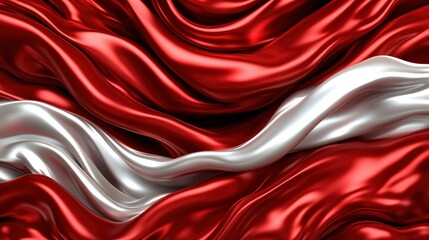 Wall Mural - Abstract Red and Silver Fabric Waves Luxurious Draped Silk Texture