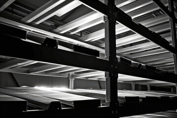 Wall Mural - a close-up shot of a shelf in a modern warehouse