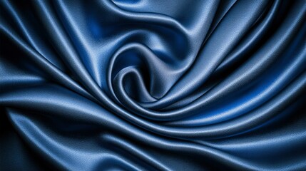 Wall Mural - Luxurious Deep Blue Satin Fabric Drape, Elegant Textile Texture Background