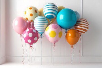 Bunch of colorful helium balloons for birthday or Valentine's day party.
