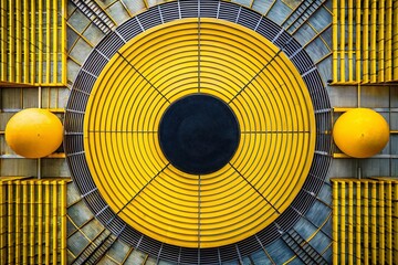 Wall Mural - abstract aerial photography: yellow circle & black lines - modern art