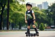 © Igor - Little boy on roller skates in the park. Active sport for children.