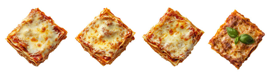 set of Lasagna isolated on transparent background, top view, PNG