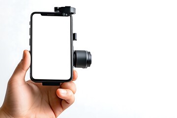 hand using selfie stick isolated white