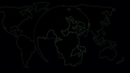 Abstract green color world map and earth planet motion background.