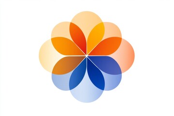 Fototapete - A simple depiction of overlapping circles forming a geometric flower, created with bold lines and gradient colors on a white background