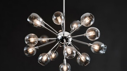 Modern chandelier with glass shades and bright bulbs