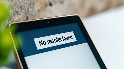 Figure it out Concept, Close-up View of Tablet with Search Bar Displaying No Results Found on Stylish Background
