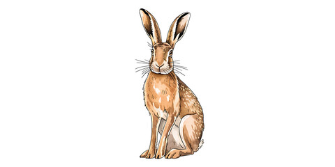 Wall Mural - A watercolor style illustration of a hare with its ears flattened against its body