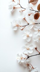 Wall Mural - Delicate white blossoms on branch, background, naturees against a light, background, elegant background, evoking spring and tranquility.