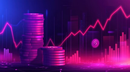 Wall Mural - Digital Currency Background with Coins and Upward Trend Graph