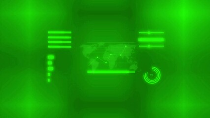 Wall Mural - Glow green color technology graphics design animation background.world map,loading bar shape.