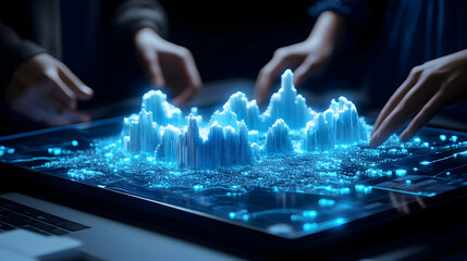 Wall Mural - 3D Cityscape Illustration Digital Interface