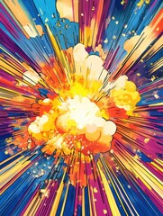 Aufkleber - Colorful explosion with bright bursts and dynamic motion against a vivid background in a fantastical setting. Generative AI