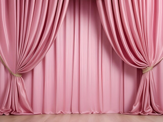 Wall Mural - Tender pink silk curtains on pink background