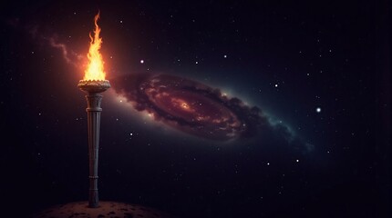 Wall Mural - Burning torch against colorful night sky - Generative AI