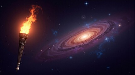 Wall Mural - burning torch against colorful night sky - generative ai