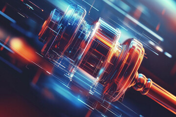 Wall Mural - abstract tech background with a judge gavel, blending justice with advanced technology