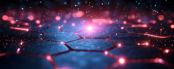 Wall Mural - a futuristic, glowing hexagonal pattern with vibrant colors and light effects.