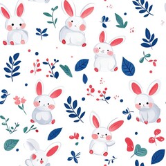 Wall Mural - Cute Simple Seamless Rabbit Patterns for Fun Baby Designs