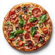 © DilSpace - Top view of a pizza topped with savory pepperoni and fresh mushrooms, placed on a clean white background. For pizza and food-related content.